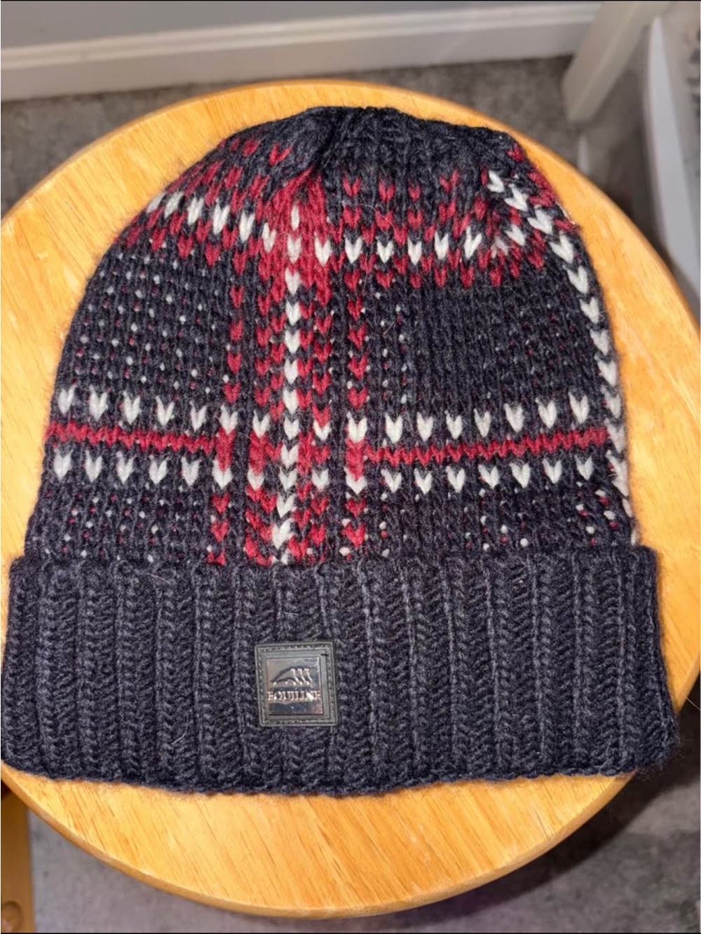 Equiline Women’s Navy/Red plaid style wool beanie